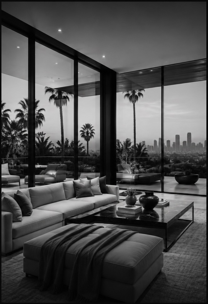 Luxury living room with city view